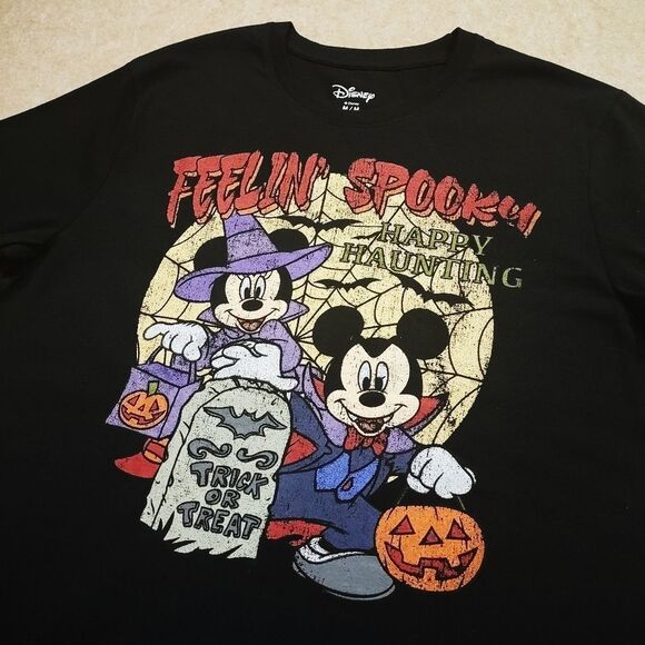 Disney Black Halloween Mickey and Minnie Mouse Short Sleeve T-Shirt #A - Picture 1 of 6